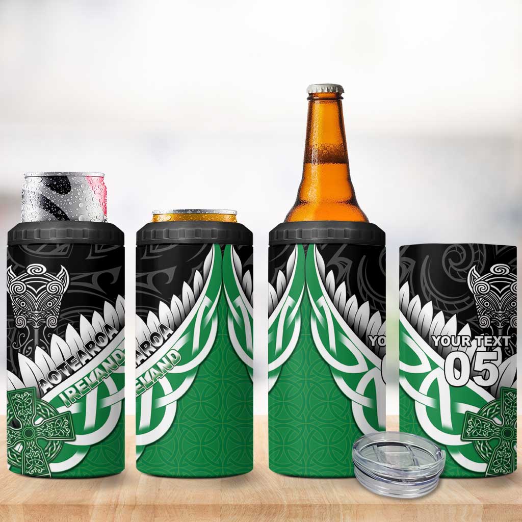 New Zealand And Ireland Rugby Custom 4 in 1 Can Cooler Tumbler Silver Fern With Celtic Cross LT05 - Polynesian Pride