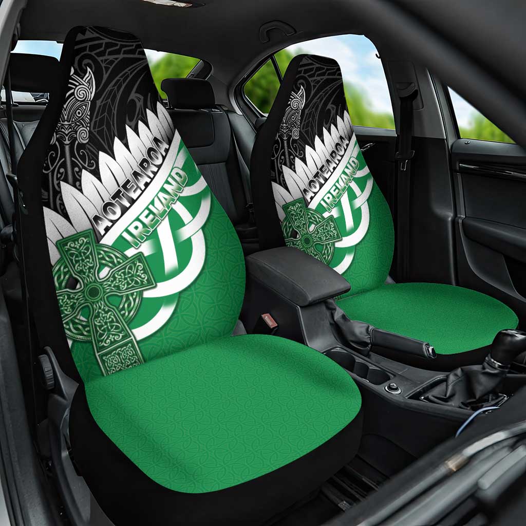 New Zealand And Ireland Rugby Car Seat Cover Silver Fern With Celtic Cross