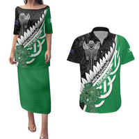 New Zealand And Ireland Rugby Custom Couples Matching Puletasi and Hawaiian Shirt Silver Fern With Celtic Cross LT05 Green - Polynesian Pride