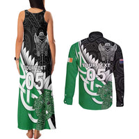 New Zealand And Ireland Rugby Custom Couples Matching Tank Maxi Dress and Long Sleeve Button Shirt Silver Fern With Celtic Cross LT05 - Polynesian Pride