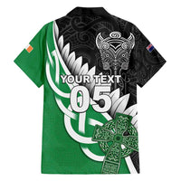 New Zealand And Ireland Rugby Custom Family Matching Long Sleeve Bodycon Dress and Hawaiian Shirt Silver Fern With Celtic Cross LT05 - Polynesian Pride