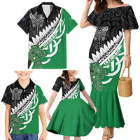 New Zealand And Ireland Rugby Custom Family Matching Mermaid Dress and Hawaiian Shirt Silver Fern With Celtic Cross LT05 - Polynesian Pride