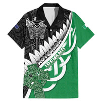 New Zealand And Ireland Rugby Custom Family Matching Mermaid Dress and Hawaiian Shirt Silver Fern With Celtic Cross LT05 Dad's Shirt - Short Sleeve Green - Polynesian Pride