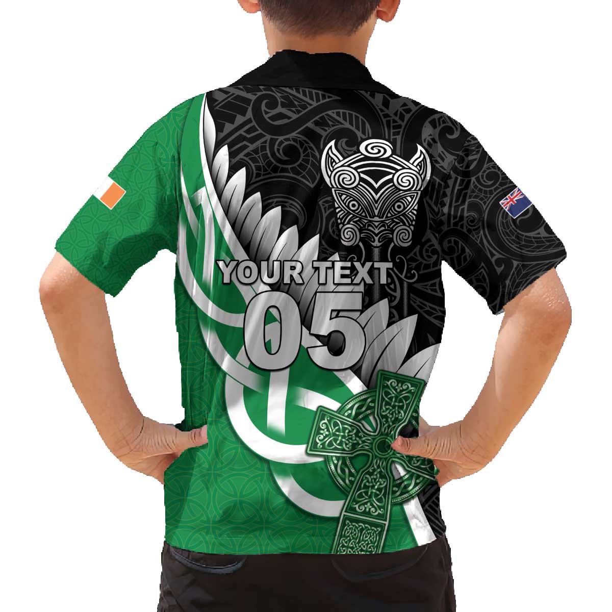 New Zealand And Ireland Rugby Custom Family Matching Off The Shoulder Long Sleeve Dress and Hawaiian Shirt Silver Fern With Celtic Cross LT05 - Polynesian Pride
