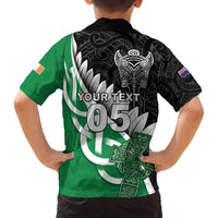 New Zealand And Ireland Rugby Custom Family Matching Off The Shoulder Long Sleeve Dress and Hawaiian Shirt Silver Fern With Celtic Cross LT05 - Polynesian Pride