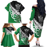 New Zealand And Ireland Rugby Custom Family Matching Off The Shoulder Long Sleeve Dress and Hawaiian Shirt Silver Fern With Celtic Cross LT05 - Polynesian Pride