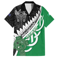 New Zealand And Ireland Rugby Custom Family Matching Off The Shoulder Long Sleeve Dress and Hawaiian Shirt Silver Fern With Celtic Cross LT05 Dad's Shirt - Short Sleeve Green - Polynesian Pride