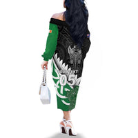 New Zealand And Ireland Rugby Custom Family Matching Off The Shoulder Long Sleeve Dress and Hawaiian Shirt Silver Fern With Celtic Cross LT05 - Polynesian Pride