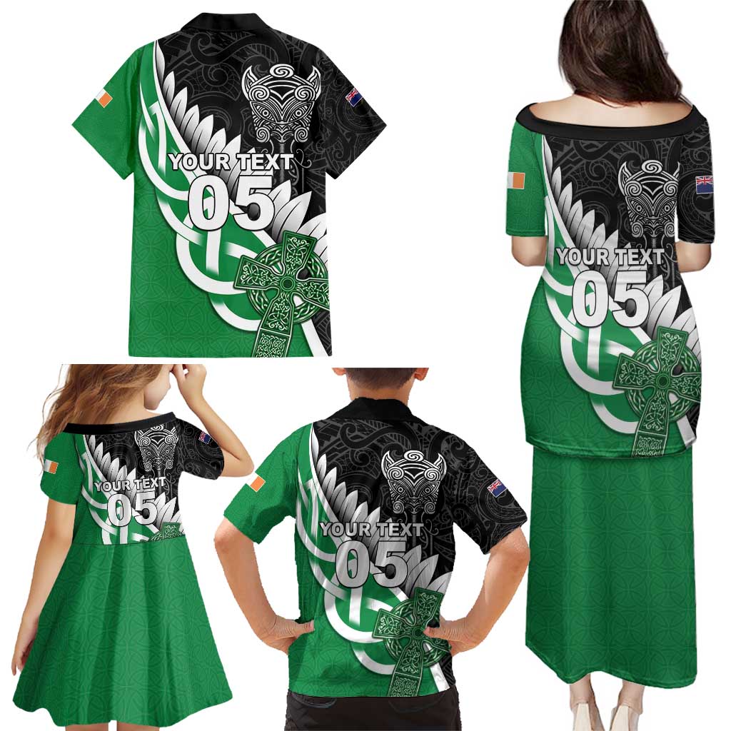 New Zealand And Ireland Rugby Custom Family Matching Puletasi and Hawaiian Shirt Silver Fern With Celtic Cross LT05 - Polynesian Pride