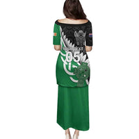 New Zealand And Ireland Rugby Custom Family Matching Puletasi and Hawaiian Shirt Silver Fern With Celtic Cross LT05 - Polynesian Pride