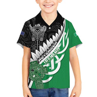 New Zealand And Ireland Rugby Custom Family Matching Puletasi and Hawaiian Shirt Silver Fern With Celtic Cross LT05 Son's Shirt Green - Polynesian Pride