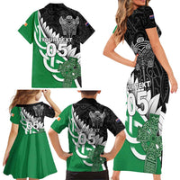 New Zealand And Ireland Rugby Custom Family Matching Short Sleeve Bodycon Dress and Hawaiian Shirt Silver Fern With Celtic Cross LT05 - Polynesian Pride