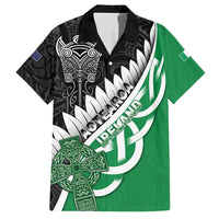 New Zealand And Ireland Rugby Custom Family Matching Short Sleeve Bodycon Dress and Hawaiian Shirt Silver Fern With Celtic Cross LT05 Dad's Shirt - Short Sleeve Green - Polynesian Pride