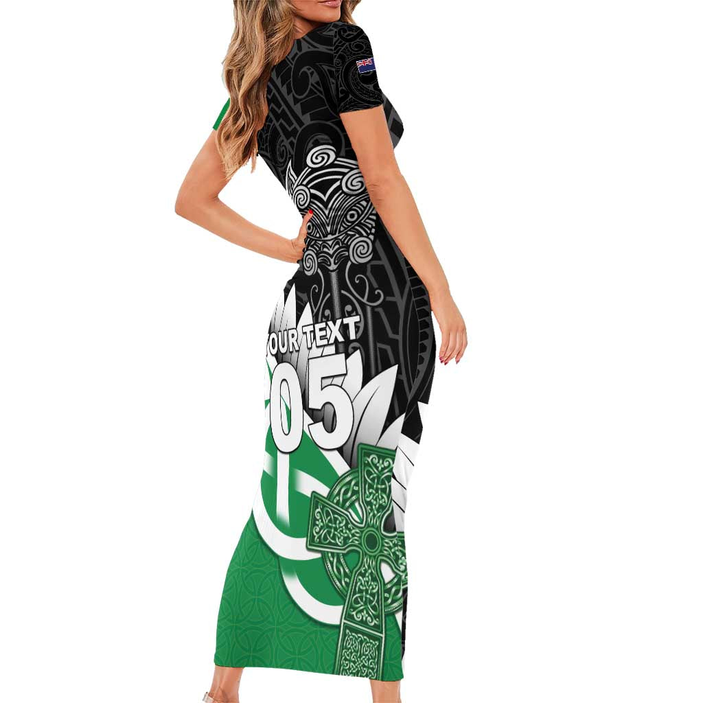 New Zealand And Ireland Rugby Custom Family Matching Short Sleeve Bodycon Dress and Hawaiian Shirt Silver Fern With Celtic Cross LT05 - Polynesian Pride