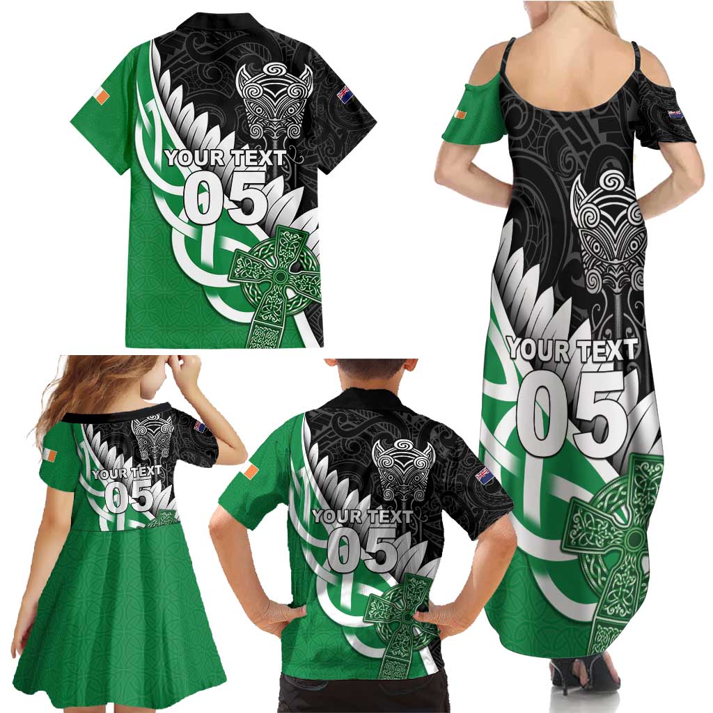 New Zealand And Ireland Rugby Custom Family Matching Summer Maxi Dress and Hawaiian Shirt Silver Fern With Celtic Cross LT05 - Polynesian Pride