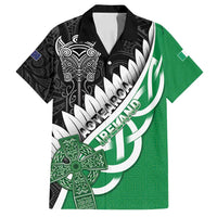 New Zealand And Ireland Rugby Custom Family Matching Summer Maxi Dress and Hawaiian Shirt Silver Fern With Celtic Cross LT05 Dad's Shirt - Short Sleeve Green - Polynesian Pride