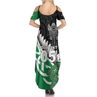 New Zealand And Ireland Rugby Custom Family Matching Summer Maxi Dress and Hawaiian Shirt Silver Fern With Celtic Cross LT05 - Polynesian Pride