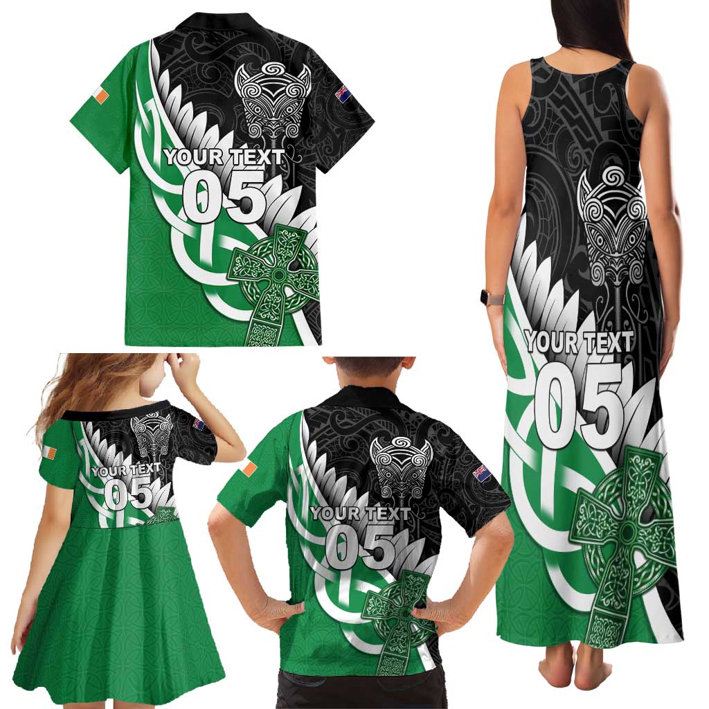 New Zealand And Ireland Rugby Custom Family Matching Tank Maxi Dress and Hawaiian Shirt Silver Fern With Celtic Cross LT05 - Polynesian Pride