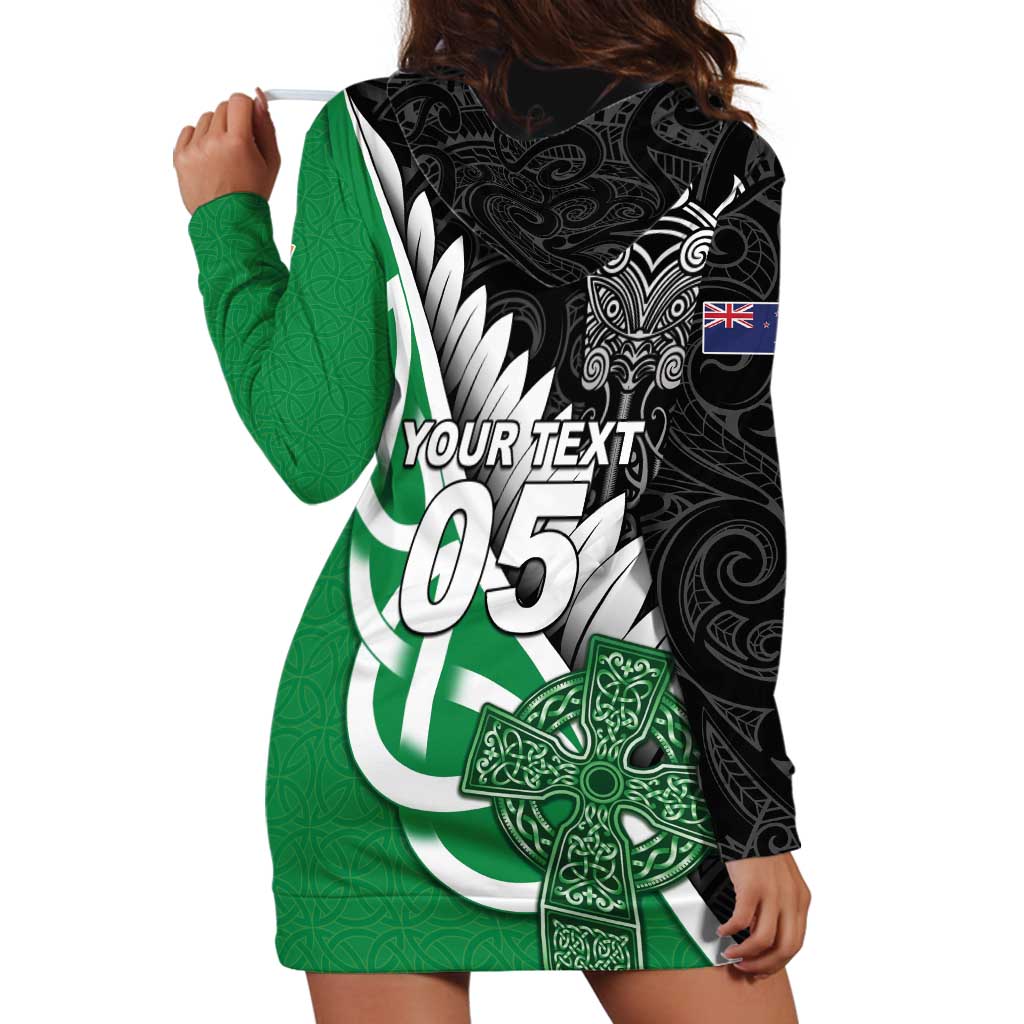 New Zealand And Ireland Rugby Custom Hoodie Dress Silver Fern With Celtic Cross LT05 - Polynesian Pride