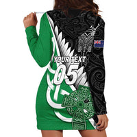 New Zealand And Ireland Rugby Custom Hoodie Dress Silver Fern With Celtic Cross LT05 - Polynesian Pride