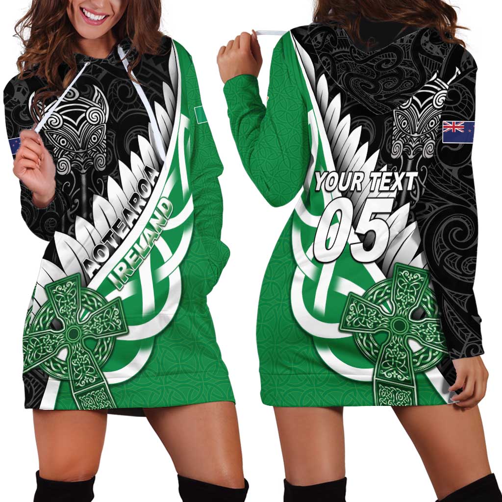 New Zealand And Ireland Rugby Custom Hoodie Dress Silver Fern With Celtic Cross LT05 - Polynesian Pride