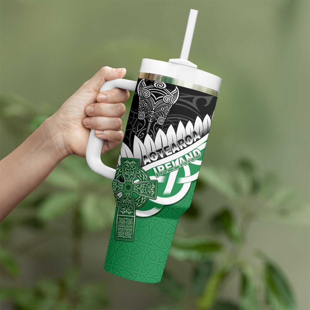 New Zealand And Ireland Rugby Custom Tumbler With Handle Silver Fern With Celtic Cross