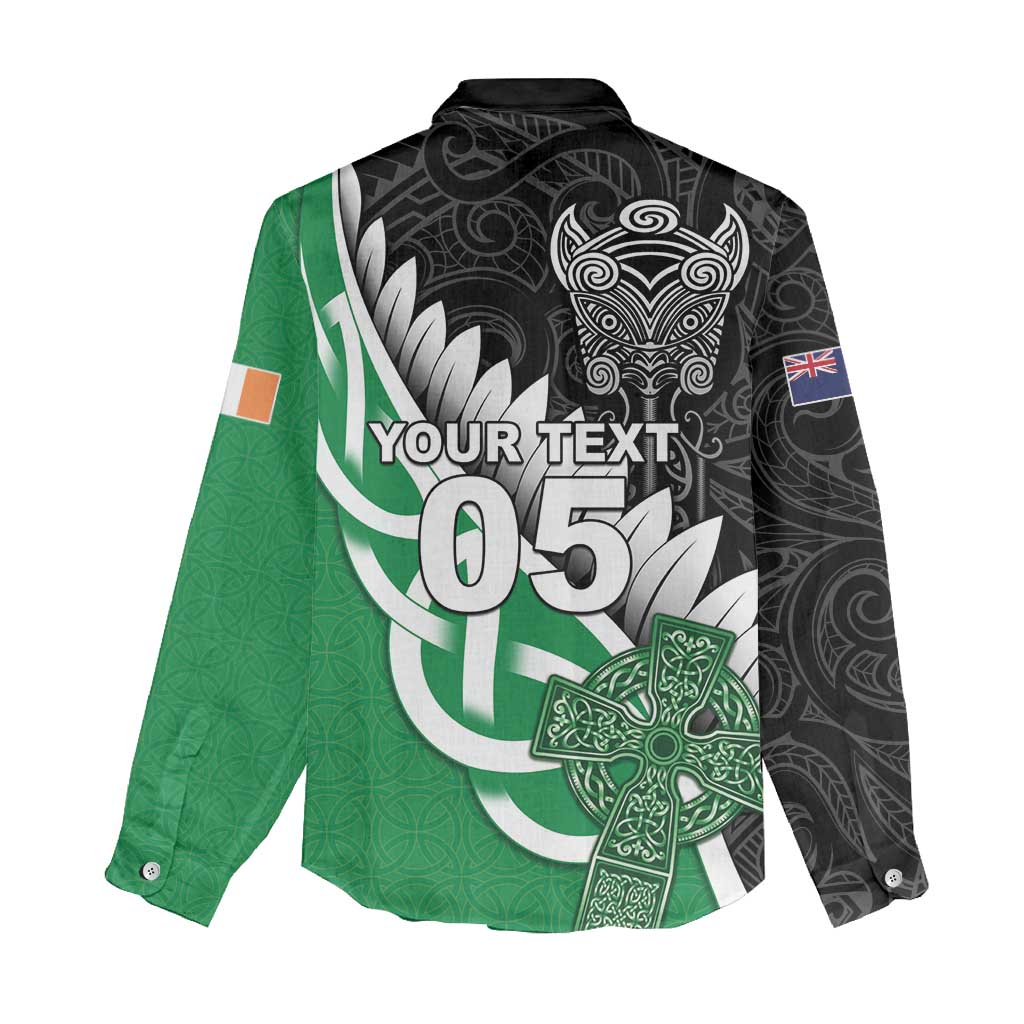 New Zealand And Ireland Rugby Custom Women Casual Shirt Silver Fern With Celtic Cross LT05 - Polynesian Pride