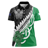 New Zealand And Ireland Rugby Custom Women Polo Shirt Silver Fern With Celtic Cross LT05 Female Green - Polynesian Pride