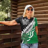 New Zealand And Ireland Rugby Custom Women Polo Shirt Silver Fern With Celtic Cross LT05 - Polynesian Pride