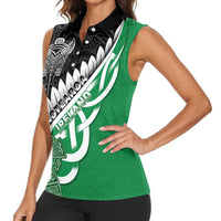 New Zealand And Ireland Rugby Custom Women Sleeveless Polo Shirt Silver Fern With Celtic Cross LT05 - Polynesian Pride
