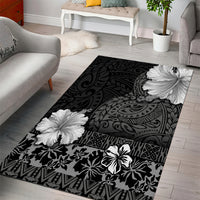 Hawaii Hibiscus With Black Polynesian Pattern Area Rug
