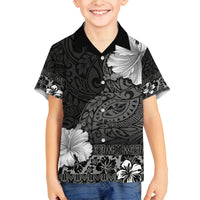 Hawaii Hibiscus With Black Polynesian Pattern Family Matching Long Sleeve Bodycon Dress and Hawaiian Shirt