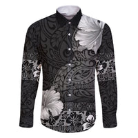 Hawaii Hibiscus With Black Polynesian Pattern Family Matching Off Shoulder Maxi Dress and Hawaiian Shirt