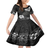 Hawaii Hibiscus With Black Polynesian Pattern Family Matching Puletasi and Hawaiian Shirt LT05 Daughter's Dress Black - Polynesian Pride