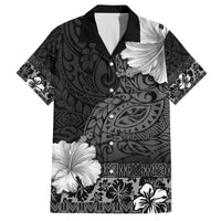 Hawaii Hibiscus With Black Polynesian Pattern Family Matching Puletasi and Hawaiian Shirt LT05 Dad's Shirt - Short Sleeve Black - Polynesian Pride