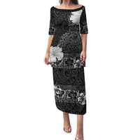 Hawaii Hibiscus With Black Polynesian Pattern Family Matching Puletasi and Hawaiian Shirt LT05 Mom's Dress Black - Polynesian Pride