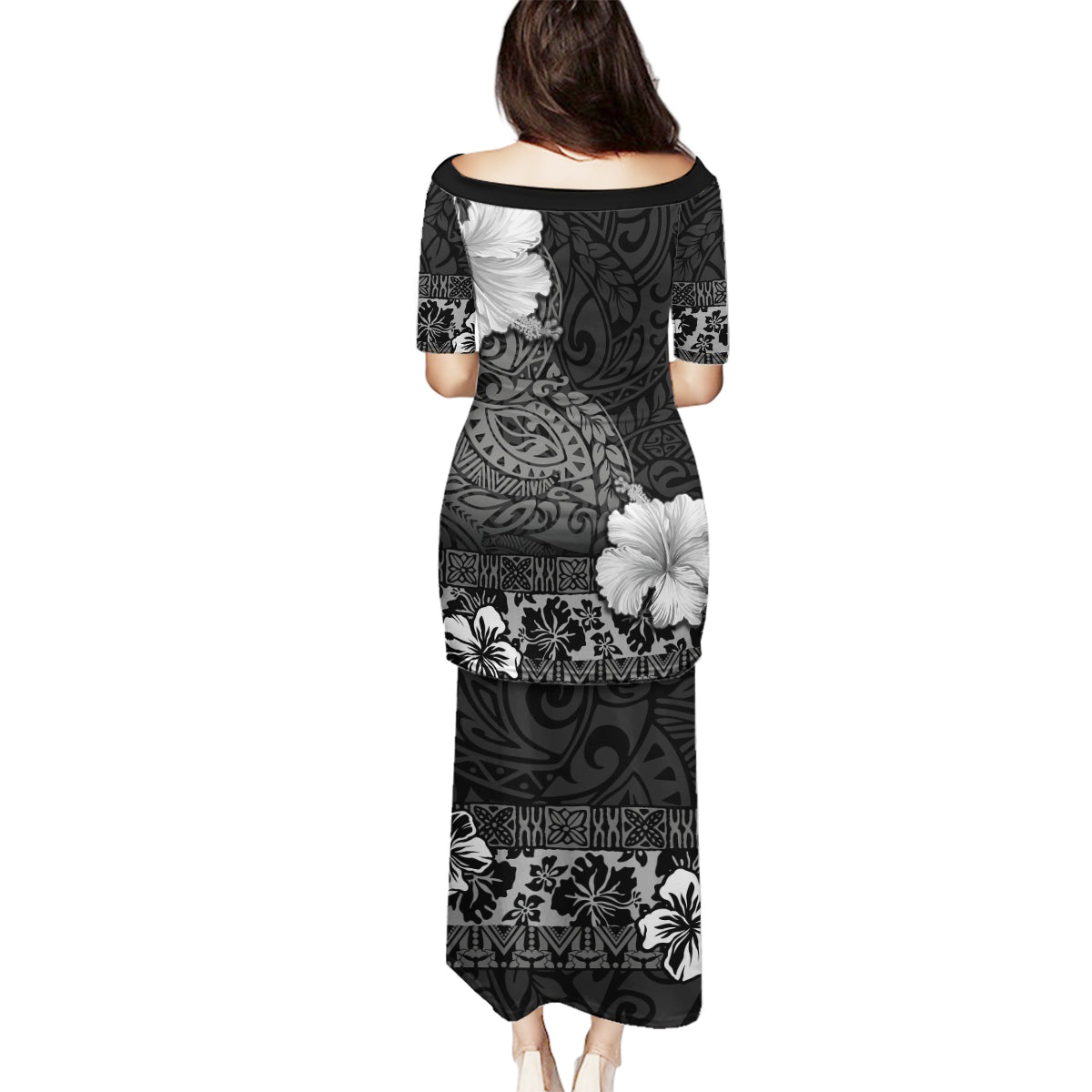 Hawaii Hibiscus With Black Polynesian Pattern Family Matching Puletasi and Hawaiian Shirt LT05 - Polynesian Pride