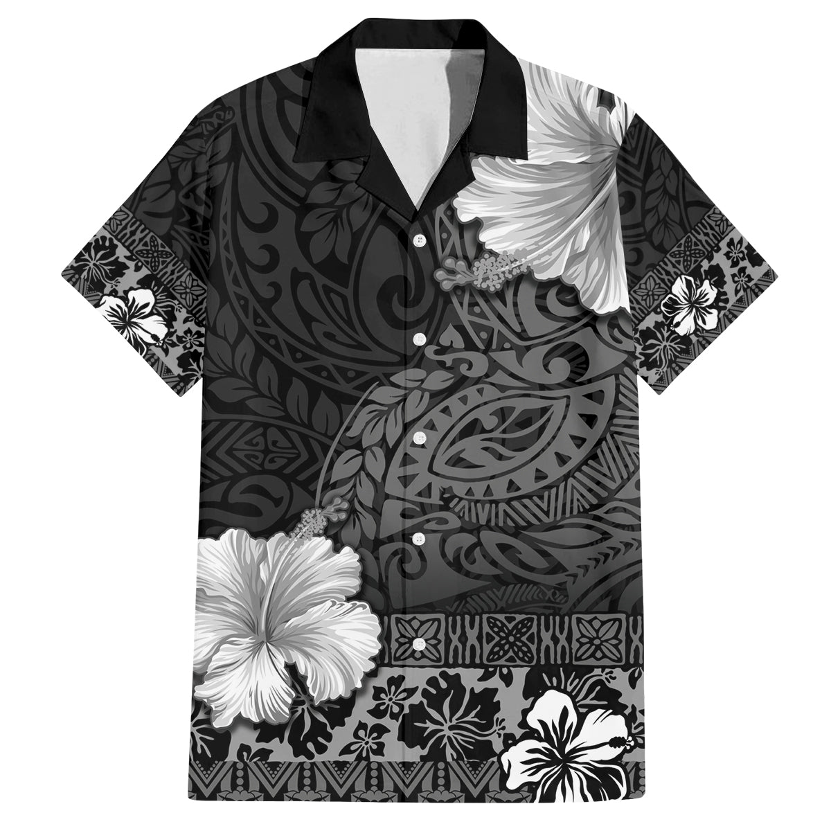 Hawaii Hibiscus With Black Polynesian Pattern Family Matching Tank Maxi Dress and Hawaiian Shirt