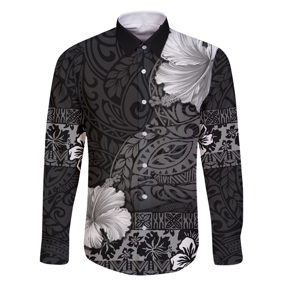 Hawaii Hibiscus With Black Polynesian Pattern Family Matching Tank Maxi Dress and Hawaiian Shirt