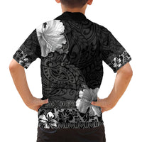 Hawaii Hibiscus With Black Polynesian Pattern Kid Hawaiian Shirt