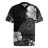 Hawaii Hibiscus With Black Polynesian Pattern Rugby Jersey LT05 Black - Polynesian Pride