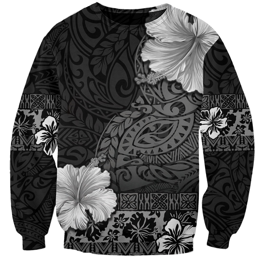 Hawaii Hibiscus With Black Polynesian Pattern Sweatshirt LT05 Unisex Black - Polynesian Pride