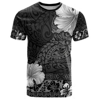 Hawaii Hibiscus With Black Polynesian Pattern T Shirt LT05 Black - Polynesian Pride