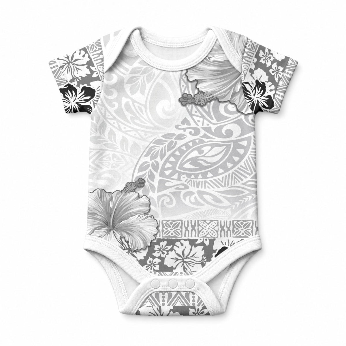 Hawaii Hibiscus With White Polynesian Pattern Baby Onesie LT05 White - Polynesian Pride