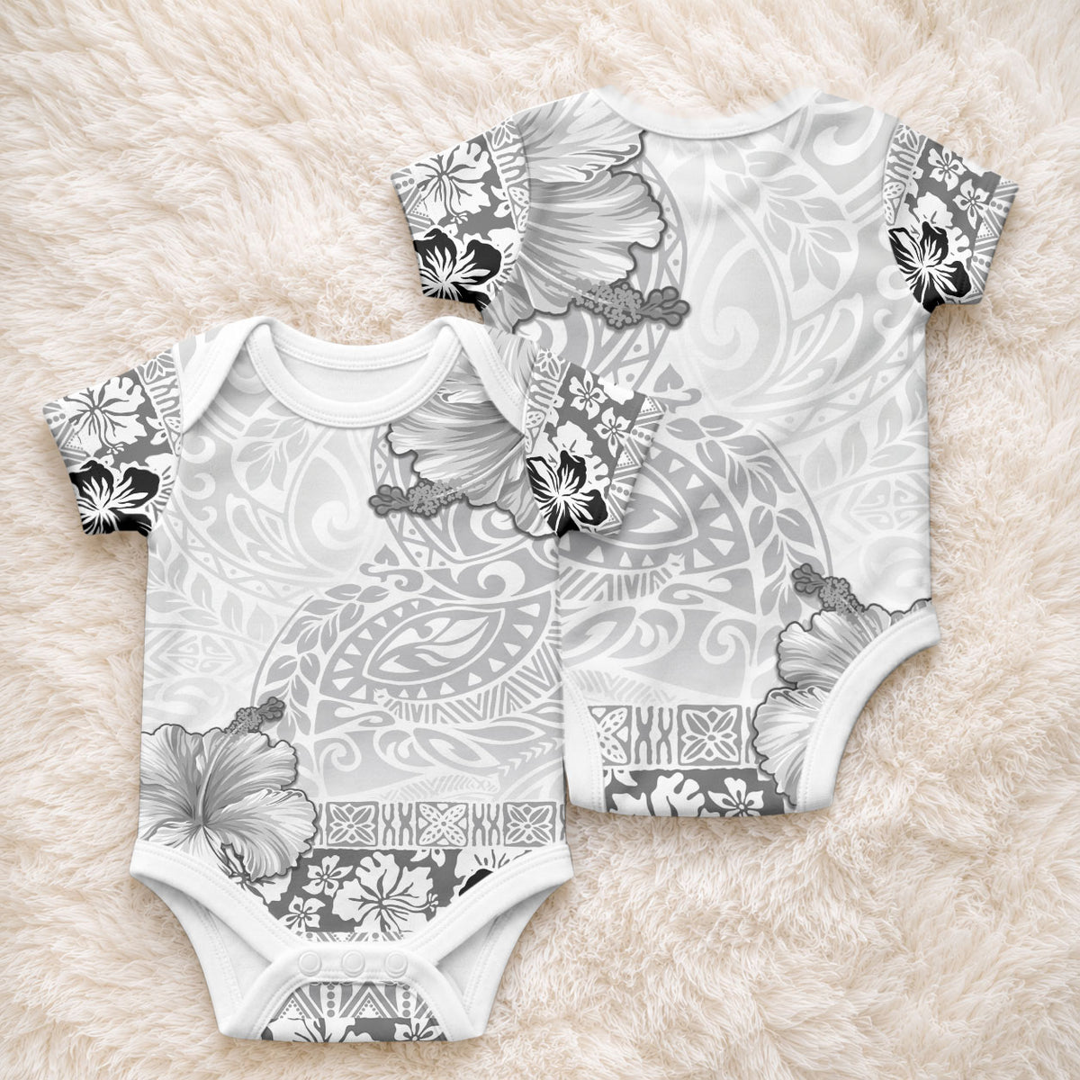 Hawaii Hibiscus With White Polynesian Pattern Baby Onesie LT05 - Polynesian Pride