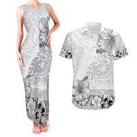 Hawaii Hibiscus With White Polynesian Pattern Couples Matching Tank Maxi Dress and Hawaiian Shirt