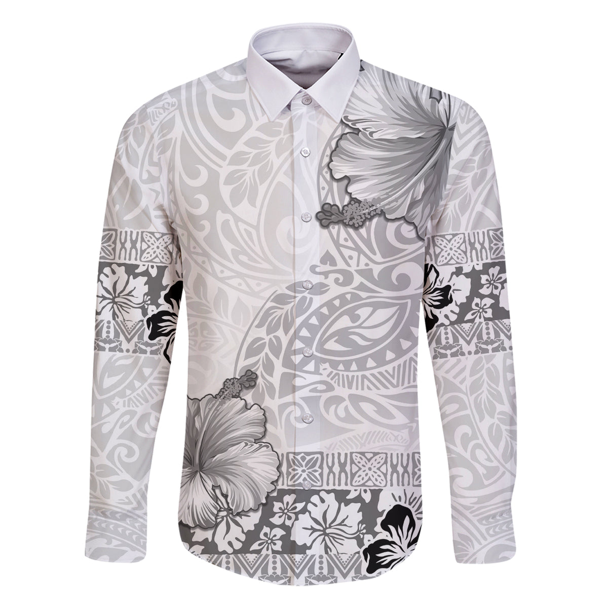 Hawaii Hibiscus With White Polynesian Pattern Family Matching Mermaid Dress and Hawaiian Shirt
