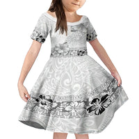 Hawaii Hibiscus With White Polynesian Pattern Family Matching Short Sleeve Bodycon Dress and Hawaiian Shirt LT05 Daughter's Dress White - Polynesian Pride