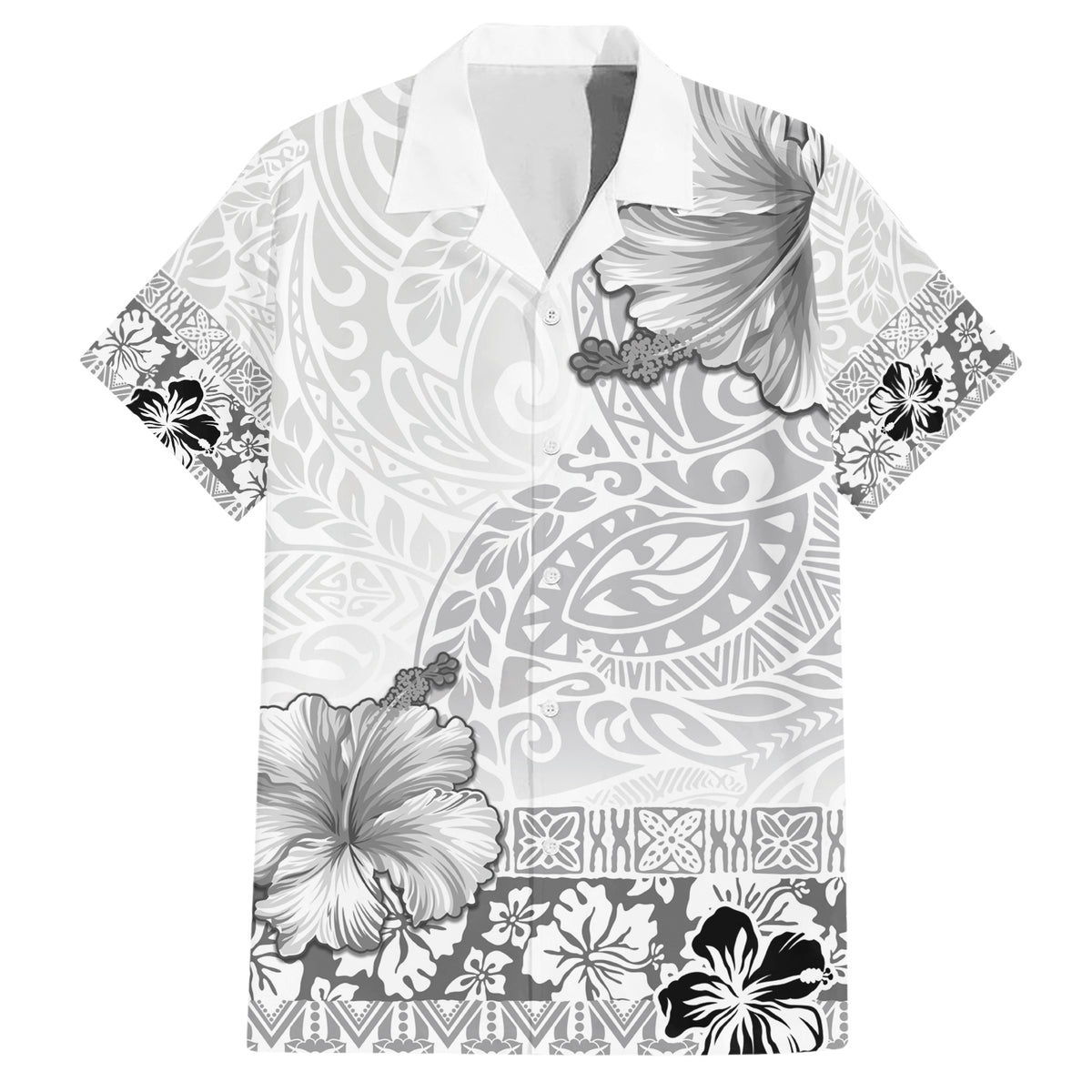 Hawaii Hibiscus With White Polynesian Pattern Family Matching Short Sleeve Bodycon Dress and Hawaiian Shirt LT05 Dad's Shirt - Short Sleeve White - Polynesian Pride
