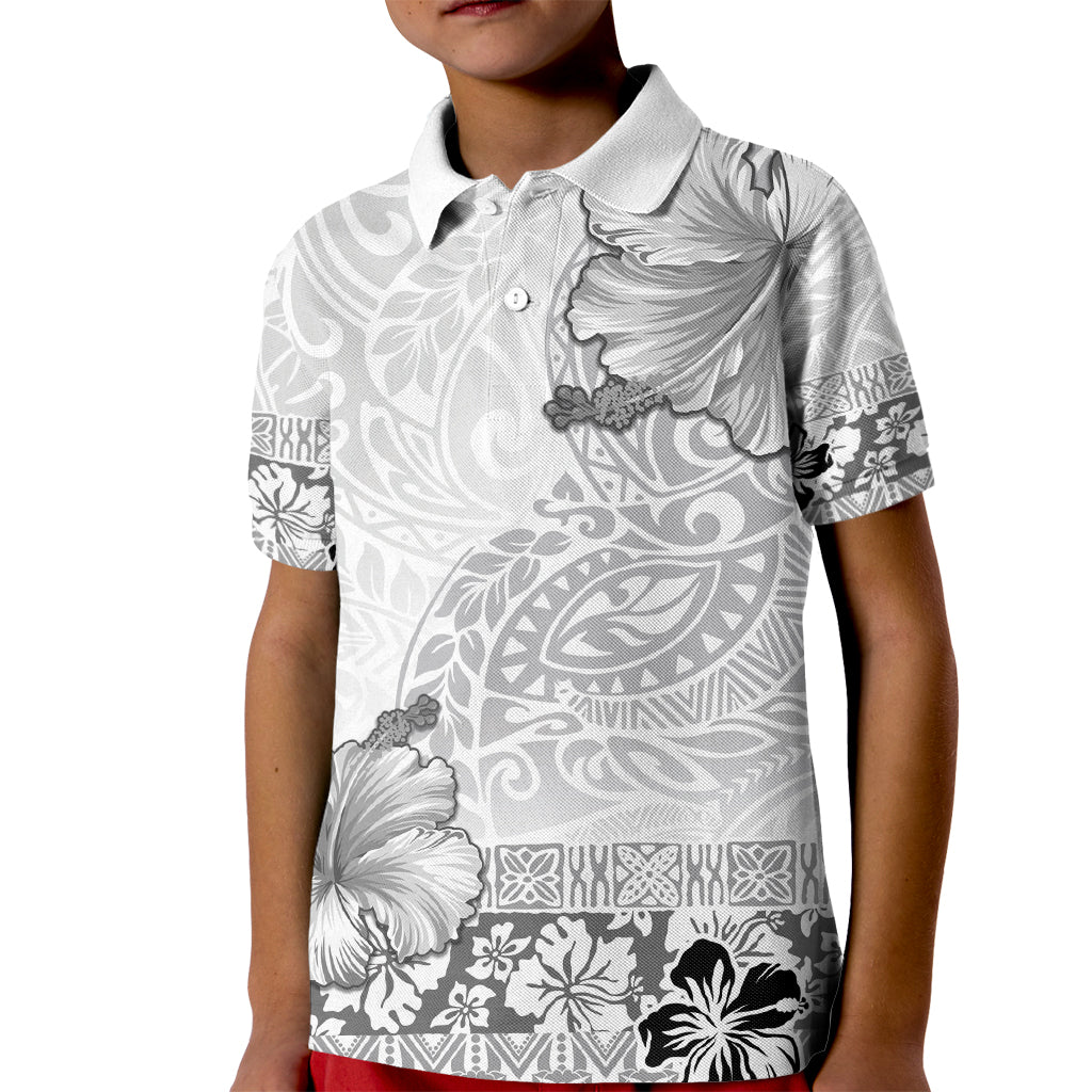 Hawaii Hibiscus With White Polynesian Pattern Kid Polo Shirt